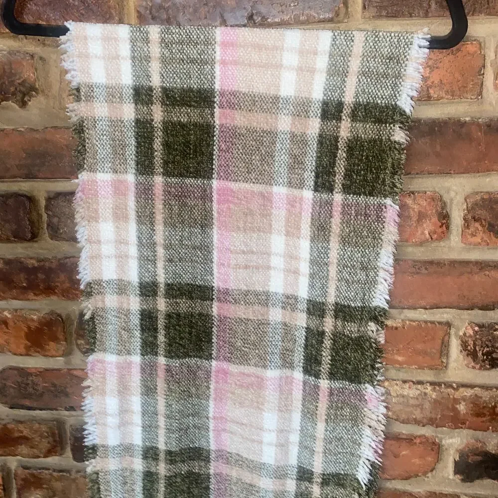 NWT Charter Club Green Pink Beige Tan Fringed Rectangle Scarf Women's